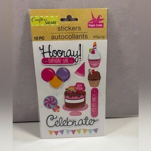 🩷5/$10 Birthday Girl Party Stickers - Pink & Purple Hooray Celebrate